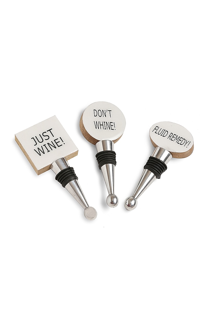Silver Tone Stainless Steel Wine Stoppers (Set of 3) by Amoliconcepts at Pernia's Pop Up Shop