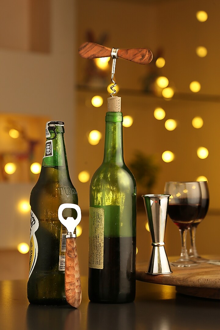 Natural Brown Mango Wood Bar Tool (Set of 3) by Amoliconcepts at Pernia's Pop Up Shop