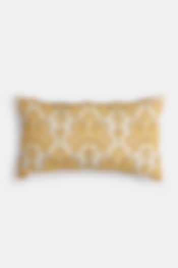 Off-White & Yellow Cotton Floral Embroidered Rectangle Cushion Cover by Amoliconcepts at Pernia's Pop Up Shop