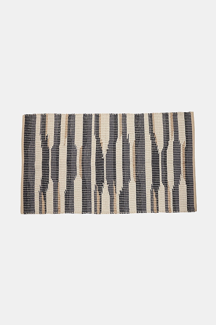 Off-White & Blue Cotton Hand Woven Table Runner by Amoliconcepts at Pernia's Pop Up Shop