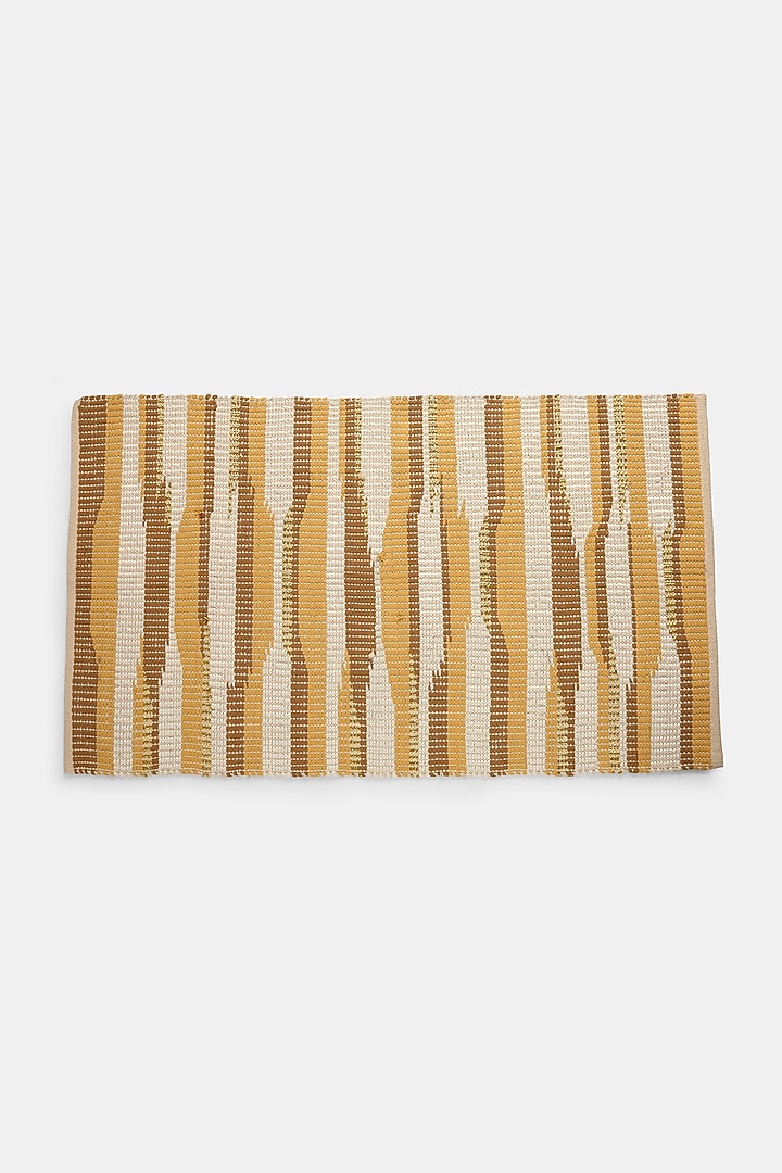 Off-White & Yellow Cotton Hand Woven Table Runner by Amoliconcepts at Pernia's Pop Up Shop