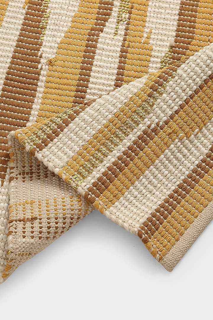 Off-White & Yellow Cotton Hand Woven Table Runner by Amoliconcepts at Pernia's Pop Up Shop