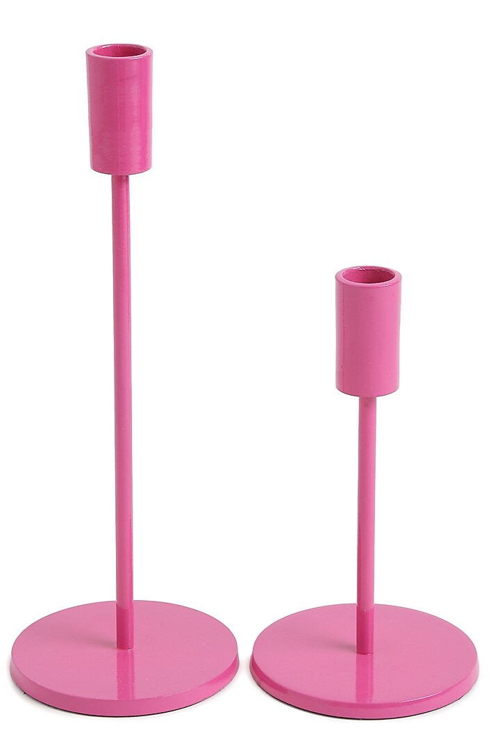 Fuchsia Aluminium Powder Coated Candle Holder (Set of 2) by Amoliconcepts at Pernia's Pop Up Shop