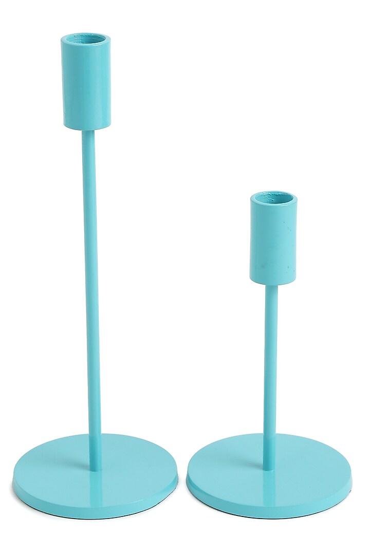 Blue Aluminium Powder Coated Candle Holder (Set of 2) by Amoliconcepts at Pernia's Pop Up Shop