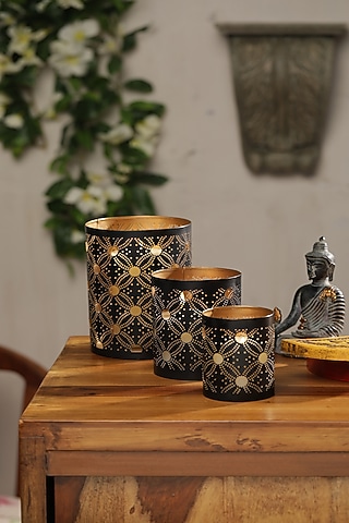 Black Iron Painted Lanterns (Set of 3 ) by Amoliconcepts