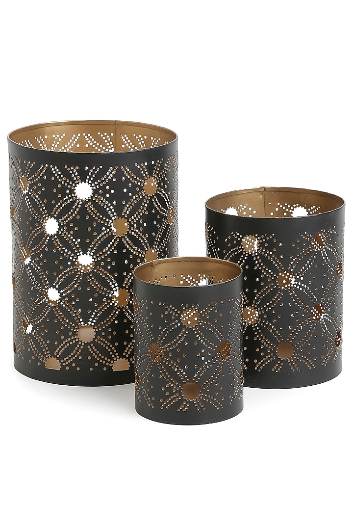 Black Iron Painted Lanterns (Set of 3 ) by Amoliconcepts at Pernia's Pop Up Shop