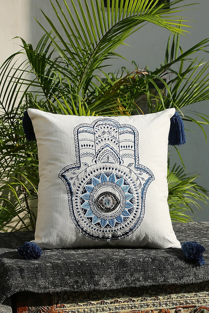 Multi-Colored Cotton Embroidered Cusion Cover by Amoliconcepts at Pernia's Pop Up Shop