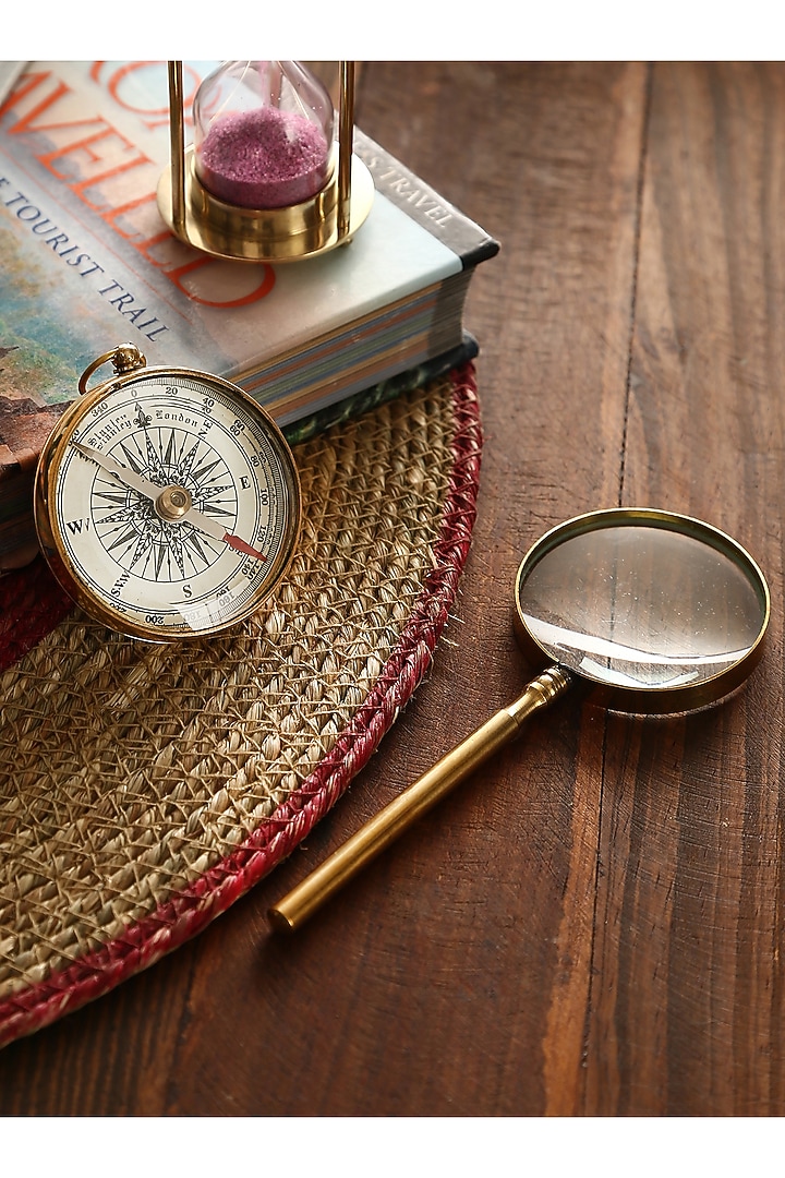 Anituque Gold Brass Magnifying Glass & Compass Gift Set by Amoliconcepts at Pernia's Pop Up Shop