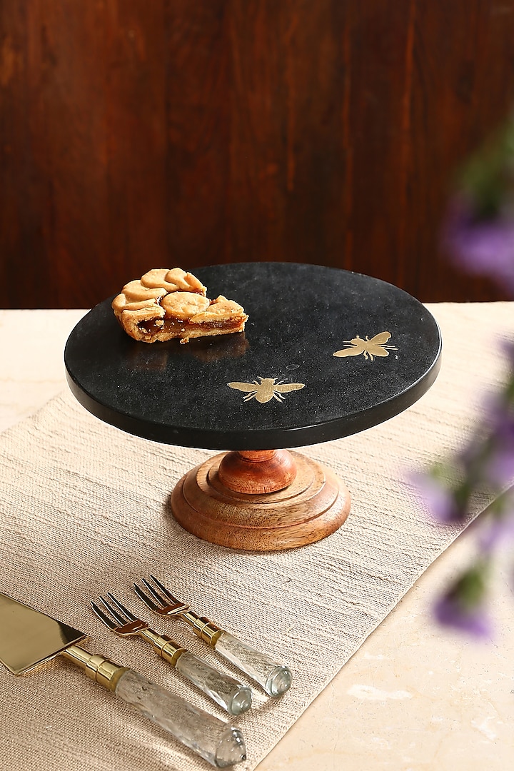 Black Granite & Wooden Cake Stand by Amoliconcepts at Pernia's Pop Up Shop
