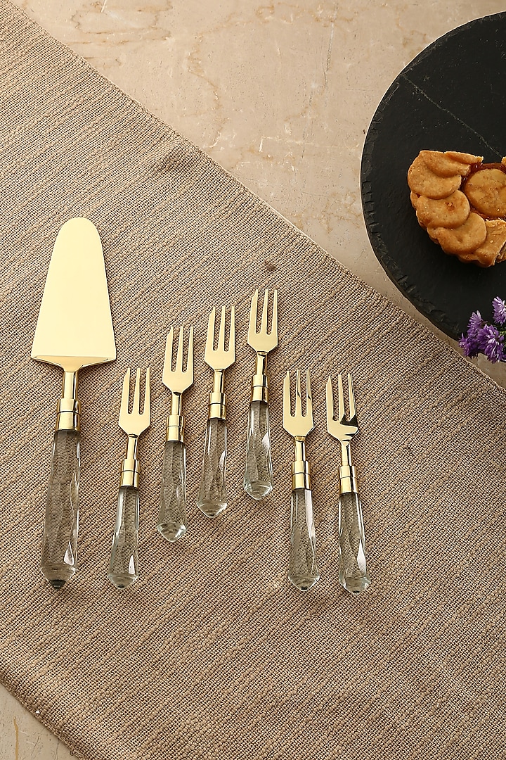 Gold Acrylic & Steel Cutlery Set by Amoliconcepts