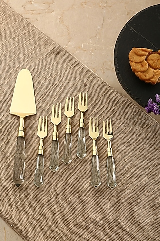 Gold Acrylic & Steel Cutlery Set by Amoliconcepts