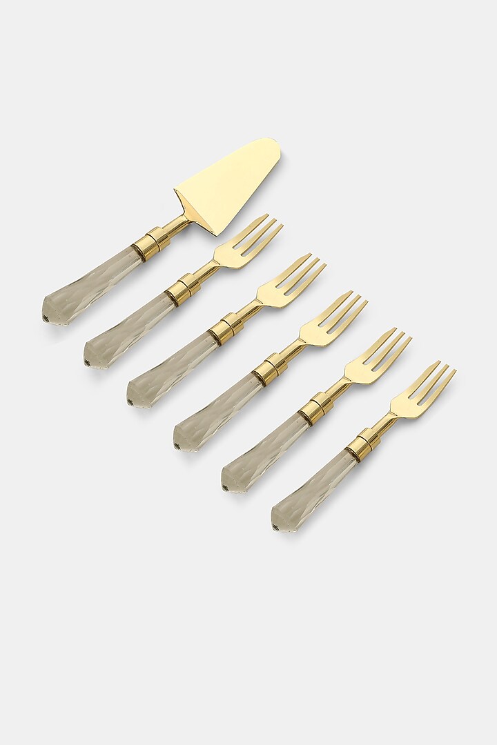 Gold Acrylic & Steel Cutlery Set by Amoliconcepts at Pernia's Pop Up Shop