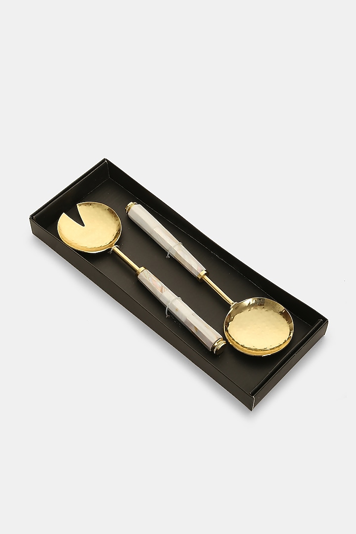 Gold & White Stainless Steel Salad Serving Set by Amoliconcepts at Pernia's Pop Up Shop