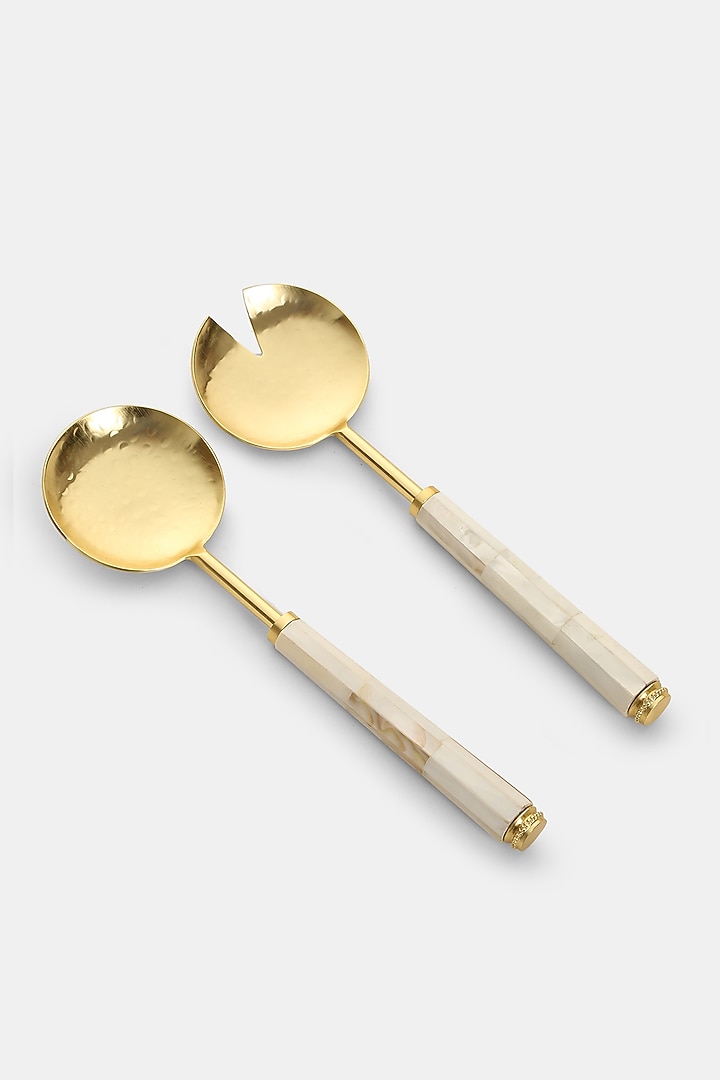 Gold & White Stainless Steel Salad Serving Set by Amoliconcepts at Pernia's Pop Up Shop
