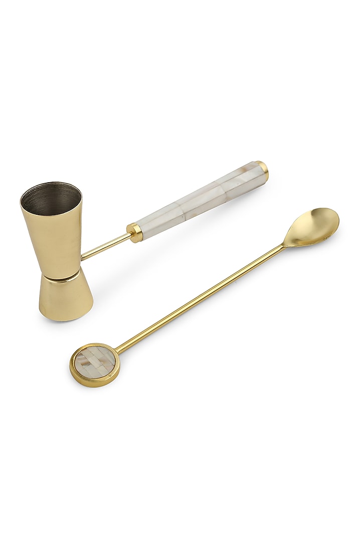 Gold & White Stainless Steel Bar Tool Set by Amoliconcepts at Pernia's Pop Up Shop