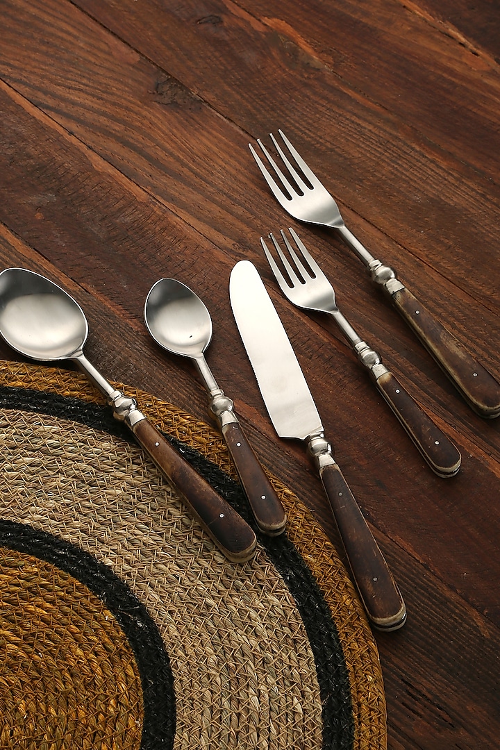 Silver & Brown Stainless Steel Cutlery Set by Amoliconcepts