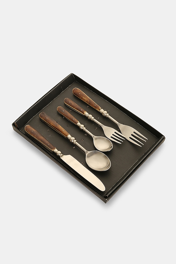Silver & Brown Stainless Steel Cutlery Set by Amoliconcepts at Pernia's Pop Up Shop
