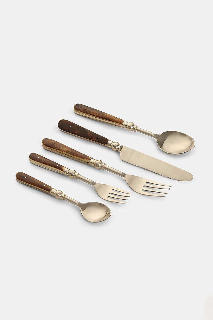 Silver & Brown Stainless Steel Cutlery Set by Amoliconcepts at Pernia's Pop Up Shop