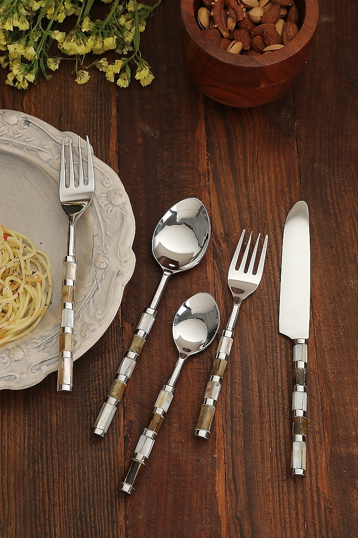 Multi-Colored Stainless Steel & Brass Cutlery Set by Amoliconcepts at Pernia's Pop Up Shop