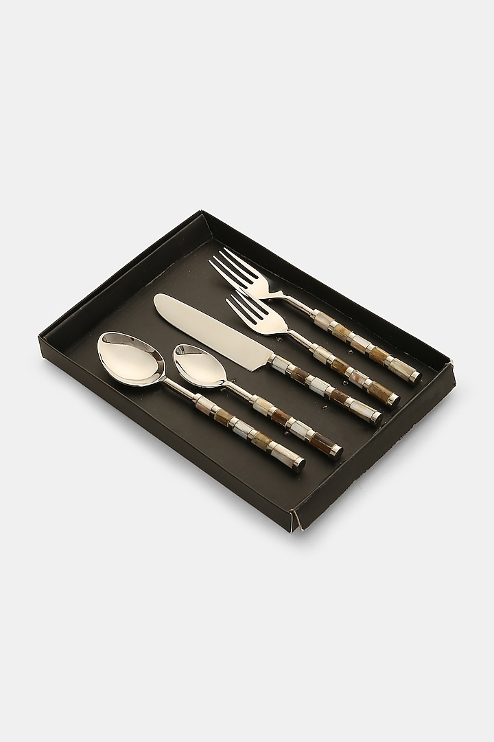 Multi-Colored Stainless Steel & Brass Cutlery Set by Amoliconcepts at Pernia's Pop Up Shop