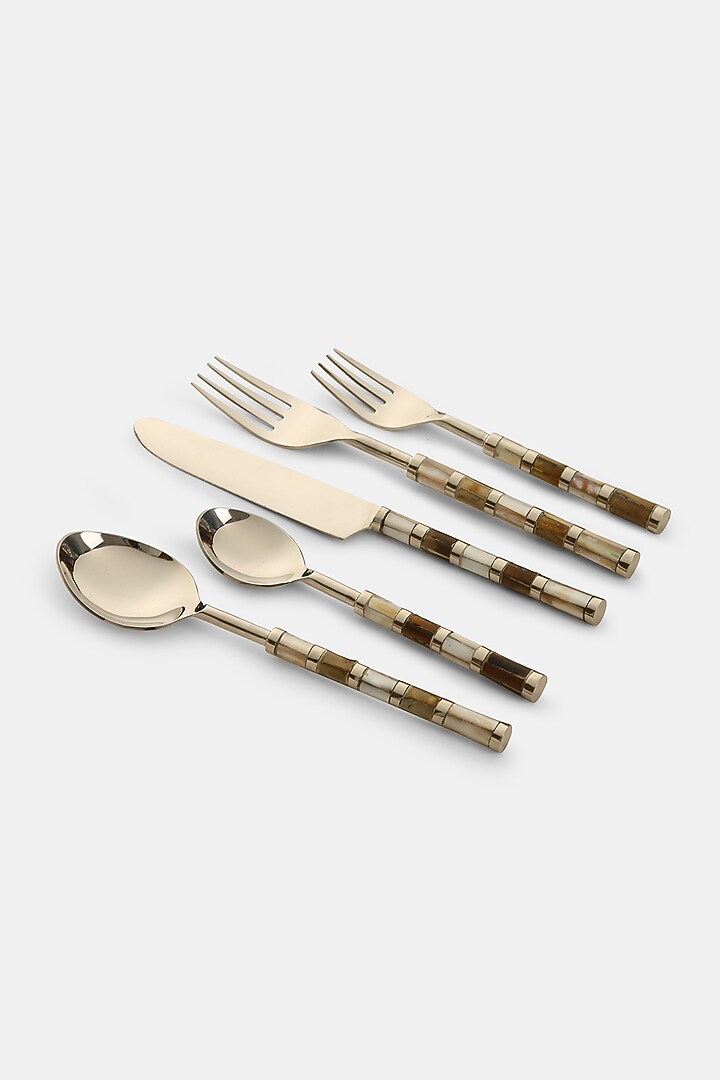 Multi-Colored Stainless Steel & Brass Cutlery Set by Amoliconcepts at Pernia's Pop Up Shop
