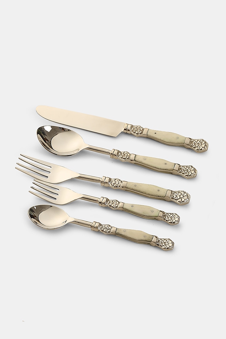 Silver & Off-white Stainless Steel Cutlery Set by Amoliconcepts at Pernia's Pop Up Shop