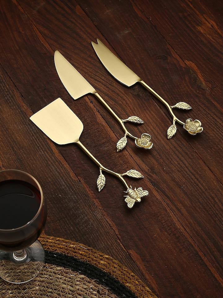 Gold Stainless Steel & Brass Cheese Set by Amoliconcepts