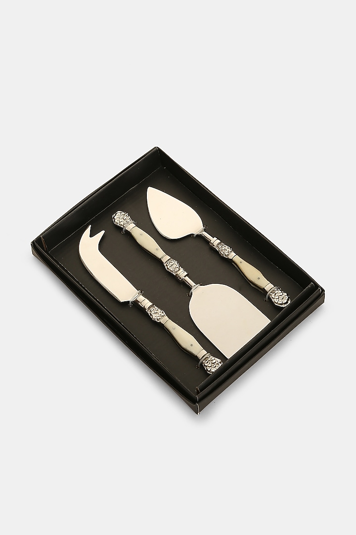 Silver & Off-White Stainless Steel Cheese Set by Amoliconcepts at Pernia's Pop Up Shop
