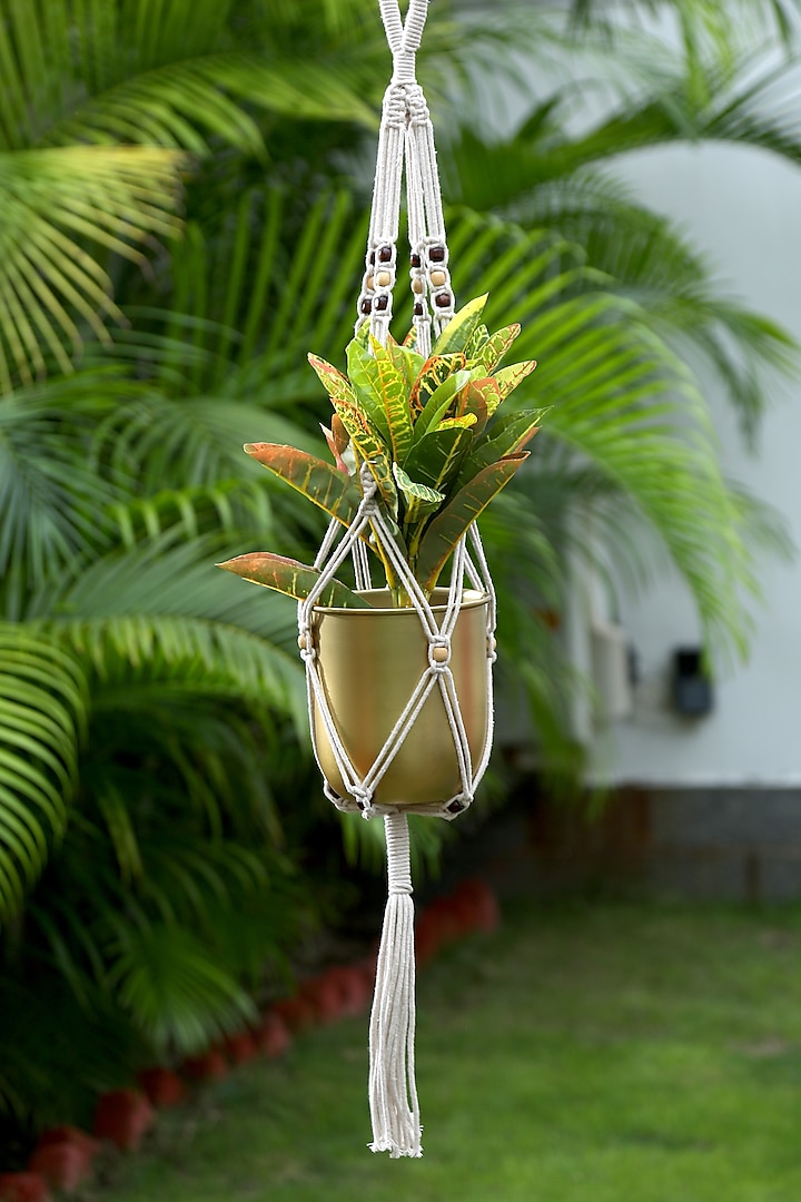 Off-White Cotton & Beads Planters (Set of 2) by Amoliconcepts at Pernia's Pop Up Shop