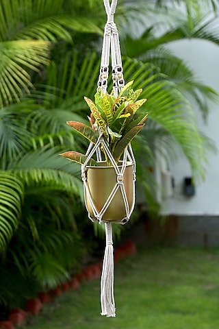 Off-White Cotton & Beads Planters (Set of 2) by Amoliconcepts