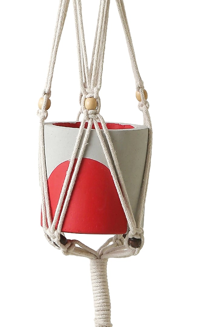 Off-White Cotton & Beads Planters (Set of 2) by Amoliconcepts at Pernia's Pop Up Shop