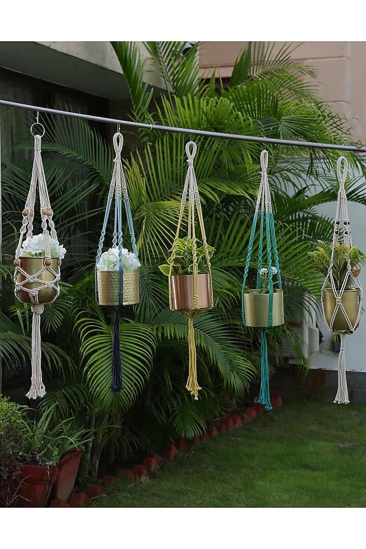 Off-White Cotton & Beads Planters (Set of 2) by Amoliconcepts at Pernia's Pop Up Shop
