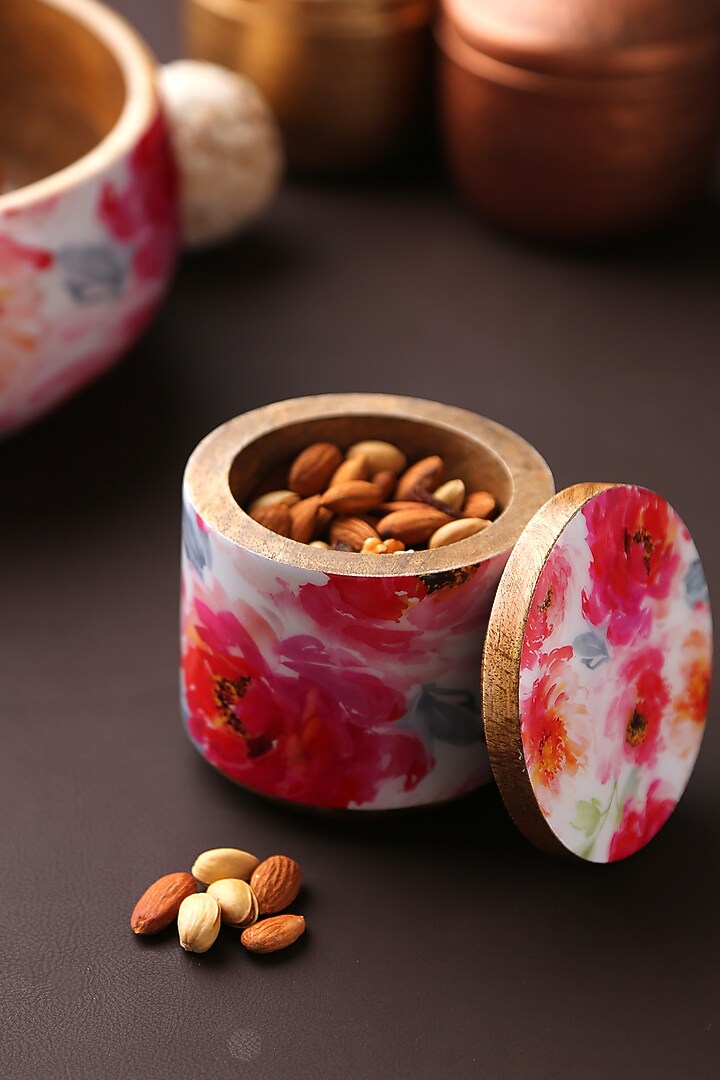 Multi-colored Mango Wood Enameling Jars ( Set of 2) by Amoliconcepts at Pernia's Pop Up Shop