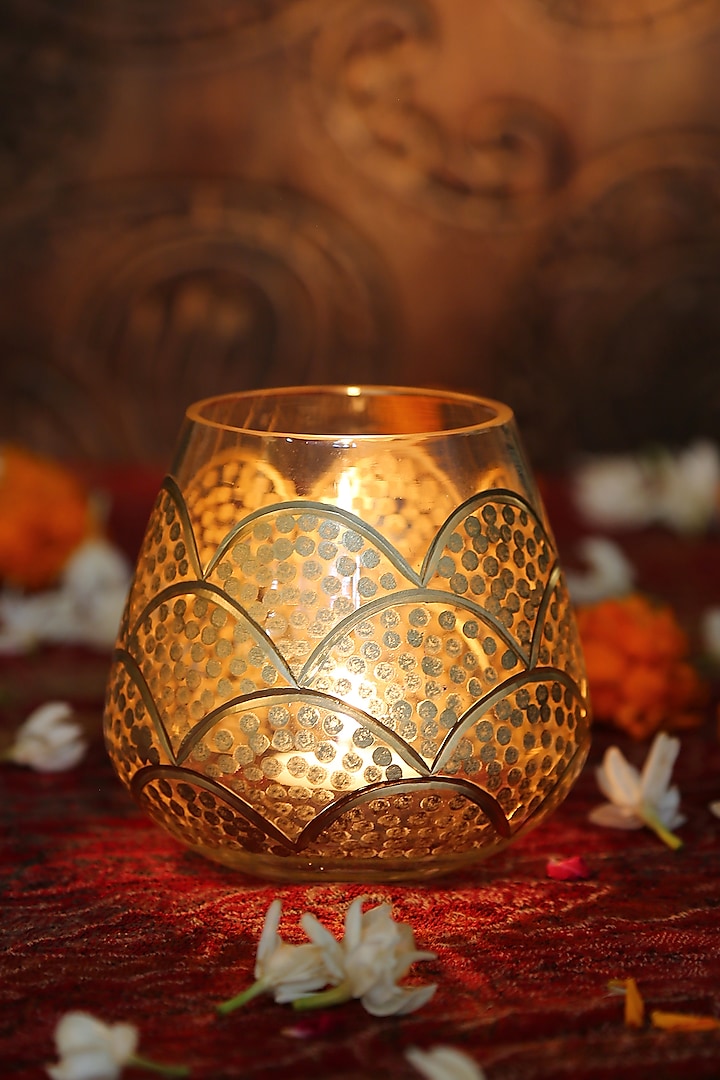 Gold Tone Glass Hand-Painted Candle Holder (Set of 2) by Amoliconcepts at Pernia's Pop Up Shop