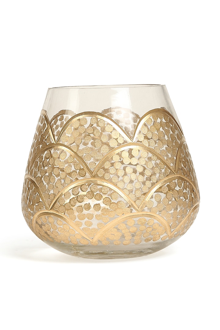 Gold Tone Glass Hand-Painted Candle Holder (Set of 2) by Amoliconcepts at Pernia's Pop Up Shop