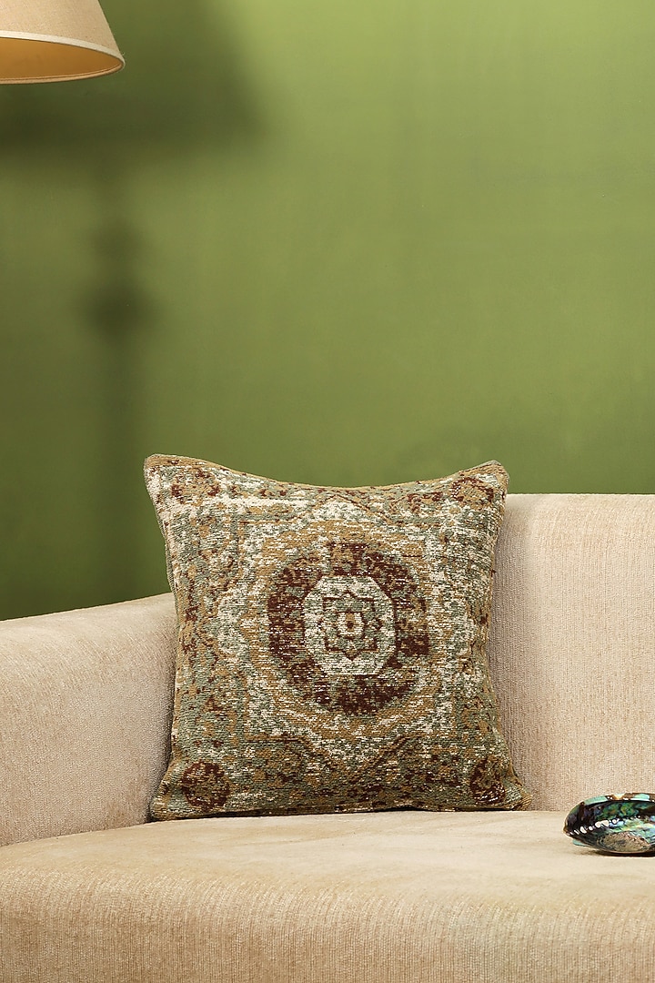 Green & Multi-Colored Cotton Chenille Jacquard Weave Cushion Cover (Set of 2) by Amoliconcepts at Pernia's Pop Up Shop