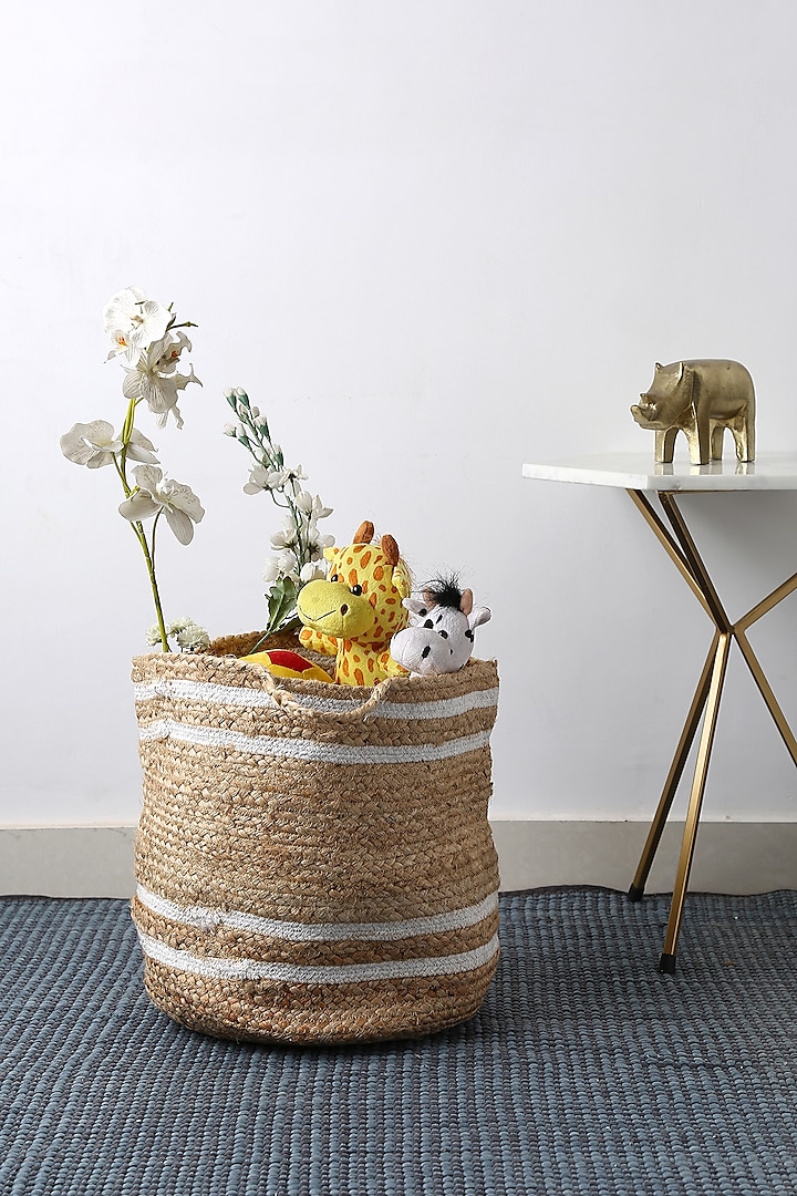 Beige & White Jute Hand-Braided Baskets by Amoliconcepts at Pernia's Pop Up Shop