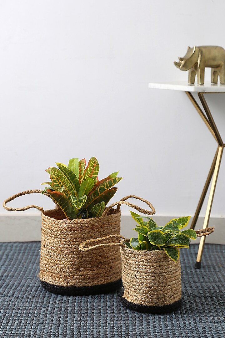 Beige & White Jute Hand-Braided Baskets by Amoliconcepts at Pernia's Pop Up Shop