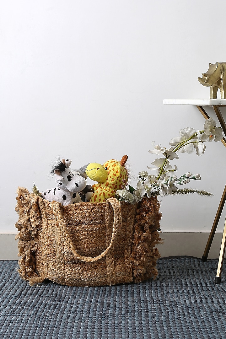 Beige Jute Hand-Braided Baskets by Amoliconcepts at Pernia's Pop Up Shop