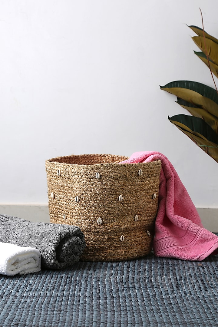 Beige & White Jute Hand-Braided Baskets by Amoliconcepts at Pernia's Pop Up Shop