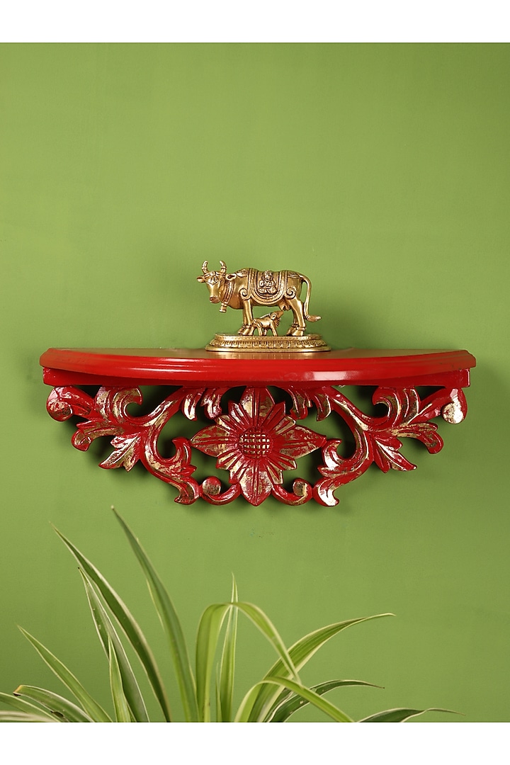 Red & Gold Wood Handcrafted Wall Shelf by Amoliconcepts at Pernia's Pop Up Shop