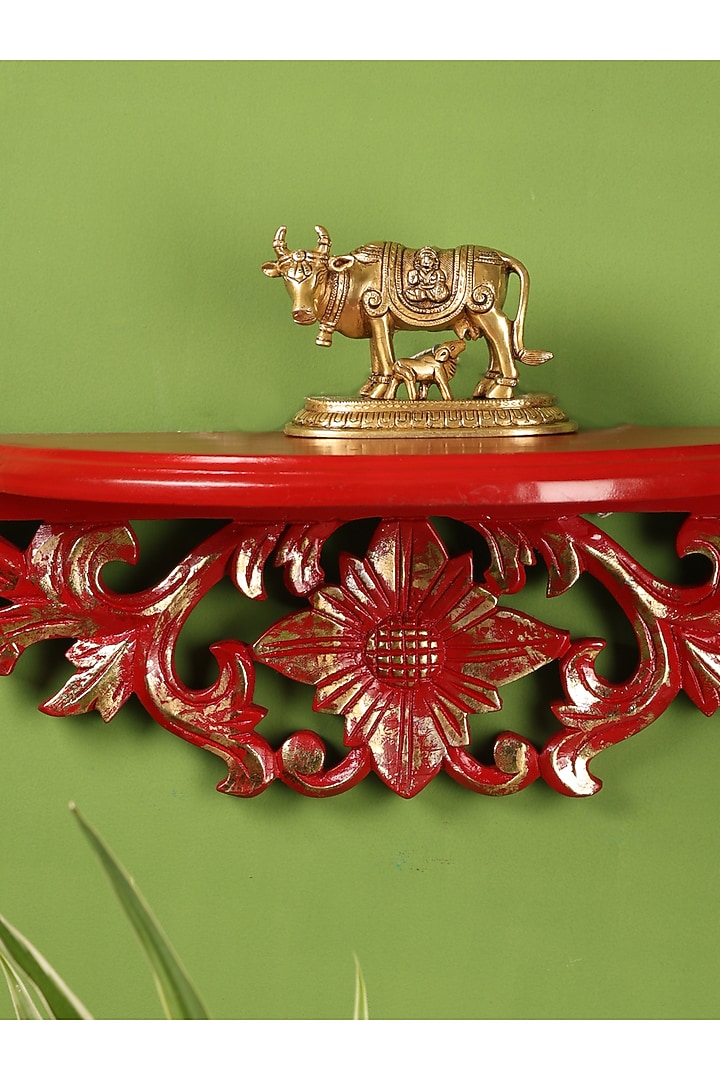 Red & Gold Wood Handcrafted Wall Shelf by Amoliconcepts at Pernia's Pop Up Shop