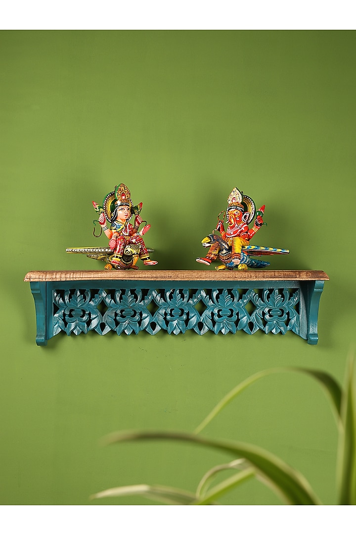 Blue Wood Handcrafted Wall Shelf by Amoliconcepts