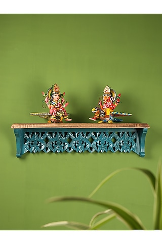 Blue Wood Handcrafted Wall Shelf by Amoliconcepts