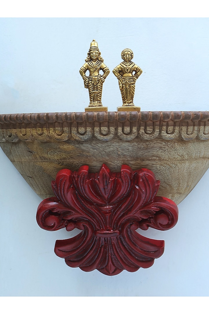 Red & Beige Wood Handcrafted Wall Decor by Amoliconcepts at Pernia's Pop Up Shop