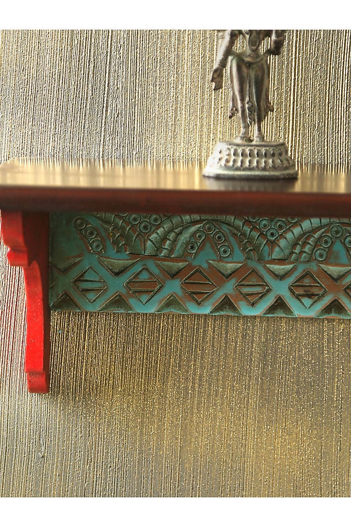 Vintage Green & Red Mango Wood Handcrafted Wall Shelf by Amoliconcepts at Pernia's Pop Up Shop