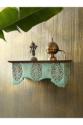 Distress Blue & Maroon Mango Wood Handcrafted Wall Shelf by Amoliconcepts