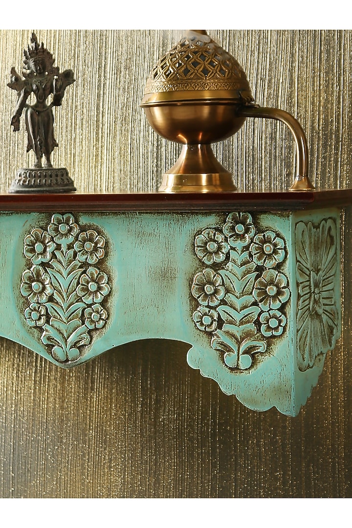 Distress Blue & Maroon Mango Wood Handcrafted Wall Shelf by Amoliconcepts at Pernia's Pop Up Shop