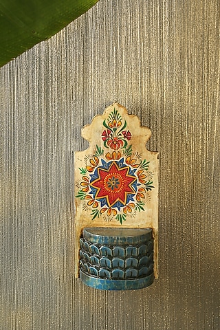 Multi-Colored Mangowood Handcrafted Wall Shelf by Amoliconcepts