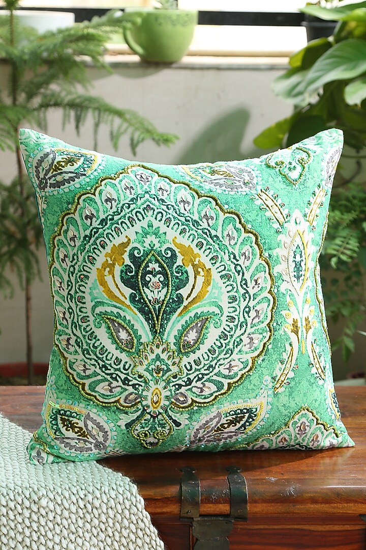Green Paisley Cushion Cover by Amoliconcepts at Pernia's Pop Up Shop